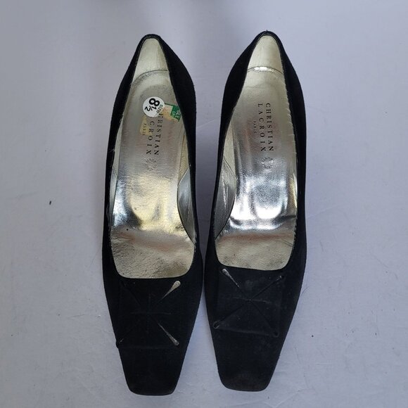 Christian Lacroix Vintage 90s Black Suede Square Toe Quiet Luxury Pumps. Sz 8.5 - Picture 2 of 9